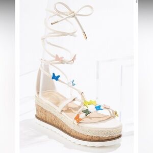 WOMENS BUTTERFLY ANKLE WRAP WEDGES NATURAL